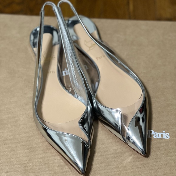 Christian Louboutin Shoes - CHRISTIAN LOUBOUTIN Silver & Transparent V Dec Ballerina Flats